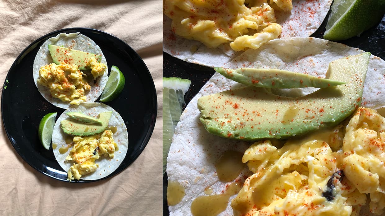 Delany's fast scramble breakfast tacos