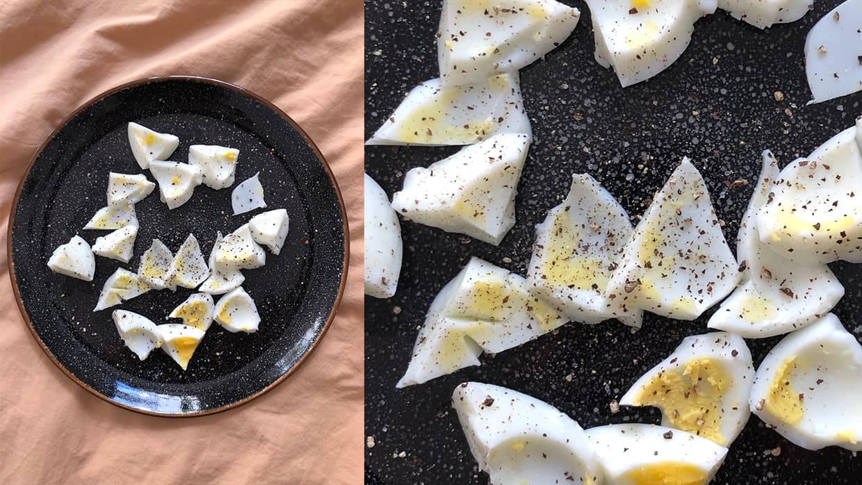 Priya's boiled whites with salt and pepper